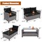 4-Piece Black PE Rattan Outdoor Patio Conversation Sofa Set with Tempered Glass Coffee Table